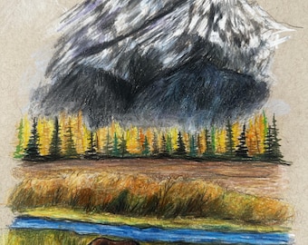 Colored Pencil Horse Landscape Drawing | ORIGINAL 8"x10"