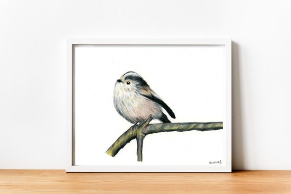 エナガの鳥の絵、オリジナルアートワーク、手描きのイラスト、8