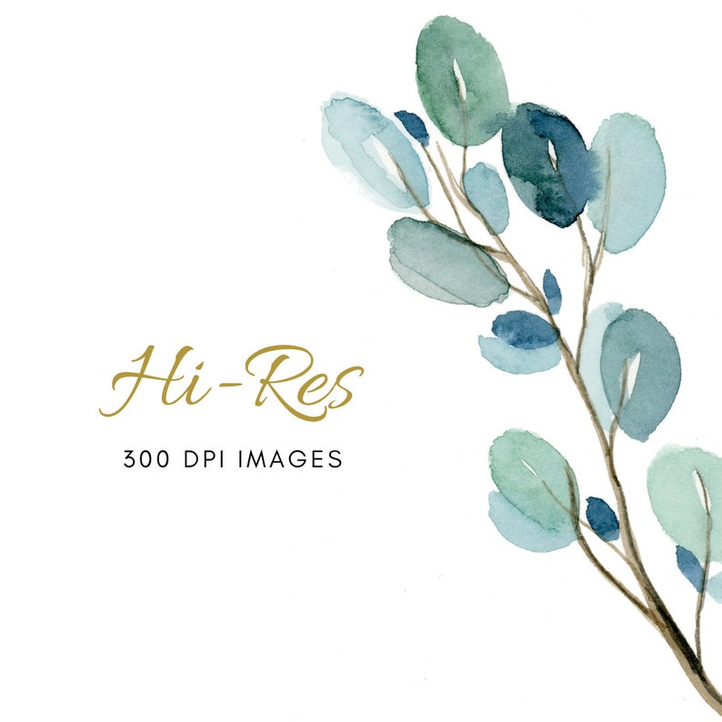 Eucalyptus Greenery Watercolor Clip Art, Green Foliage Wedding ...
