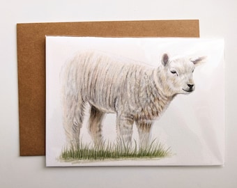 Lamb Greeting Card | Colored Pencil Lamb | Cute Card | Blank Inside | Easter Card