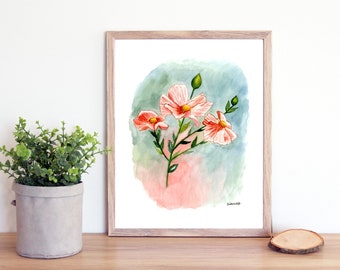 Red Flowers PRINT, Aesthetic Watercolor Floral Painting, 8"x10" Print