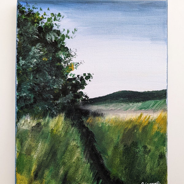 Acrylic Landscape Painting, ORIGINAL Acyrlic Artwork, Hand Painted 8"x10", Serene Meadows