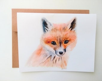Fox Greeting Card // A2 Fox Pup Birthday Card // Blank Inside // Watercolor Fox