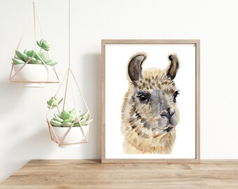 Llama Print, Llama Artwork, Animal Print, Giclée Prints, Nursery Wall Decor, Watercolor Llama Art, 8x10