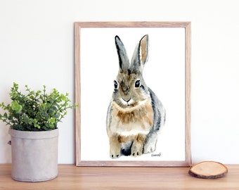 Bunny PRINT, Watercolor Cotton Tail Bunny Print, 8"x10" Print Reproduction, Nursery Wall Art