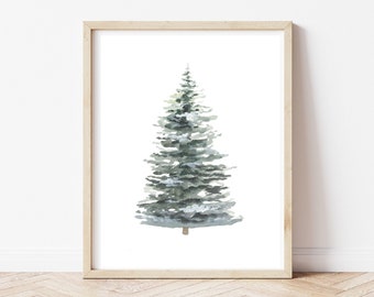 Christmas Tree Print, Giclée Prints, Winter Wall Decor, Snowy Evergreen, Farmhouse Christmas Print, Holiday Wall Art, Winter Tree
