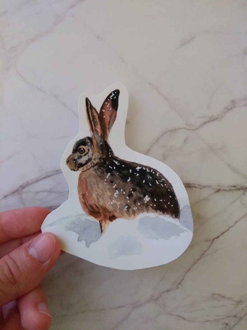 Watercoller Winter Rabbit Winter Rabbit Vinyl Sticker Watercolor Rabbit in the Snow | Etsy