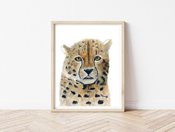 オリジナル水彩画チーター絵画、サファリアートワーク、野生動物絵画
