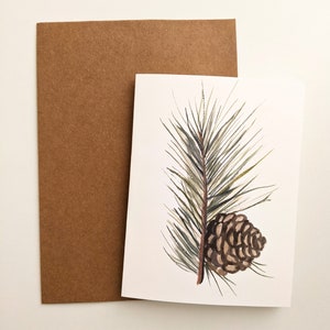 Cartes de Noël, Carte de vœux, Cartes de branches de pin des Fêtes, Enveloppe Kraft, Aquarelle Evergreen, Cartes imprimées faites à la main