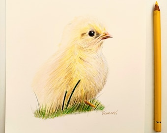 Original Chick Drawing | 7"x7" | Duckling | Artwork