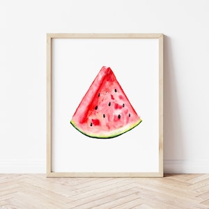 ORIGINAL Watercolor Watermelon Painting, Botanical Watercolor Art, Kitchen Wall Art, Handmade 8&quot;x8&quot;