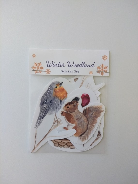 Winter Woodland Vinyl Sticker Set of 4 - Assorted Aesthetic Watercolor Stickers for Journals, Planners, Water Bottles and Laptops