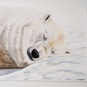ORIGINAL Polar Bear Artwork, Polar Bear Drawing in Pastels, Sleeping Polar Bear, Bear Art,