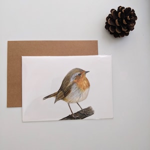 Tarjetas de felicitación Robin / Pájaro lápiz de color / 5 "x7" / Regalo para amantes de la vida silvestre / Tarjeta de la naturaleza / En blanco por dentro