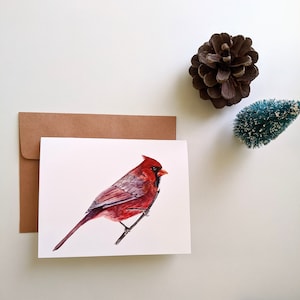 Cartão de felicitações Cardinal // Cartão de Natal A2 Cardinal Bird // Em branco por dentro // Aquarela Cardinal