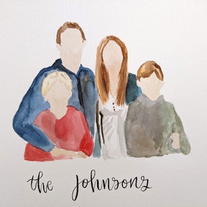 Portrait aquarelle, Portrait personnalisé, Portrait de famille peint à la main, Peinture 8x10, Cadeau, Minimaliste
