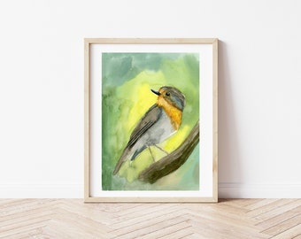 Original Watercolor Robin Painting, Bird Artwork, Wildlife Painting, Handmade 5"x7"