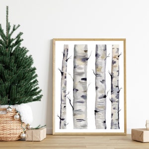 Birch Trees PRINT,  Watercolor Birch Trees, Abstract Wall Decor, Winter Wall Art, Giclee Print, Fine Art Print
