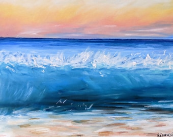 Ocean Painting | 'Tranquility' | Hand Drawn | Soft Pastel | 9"x7"