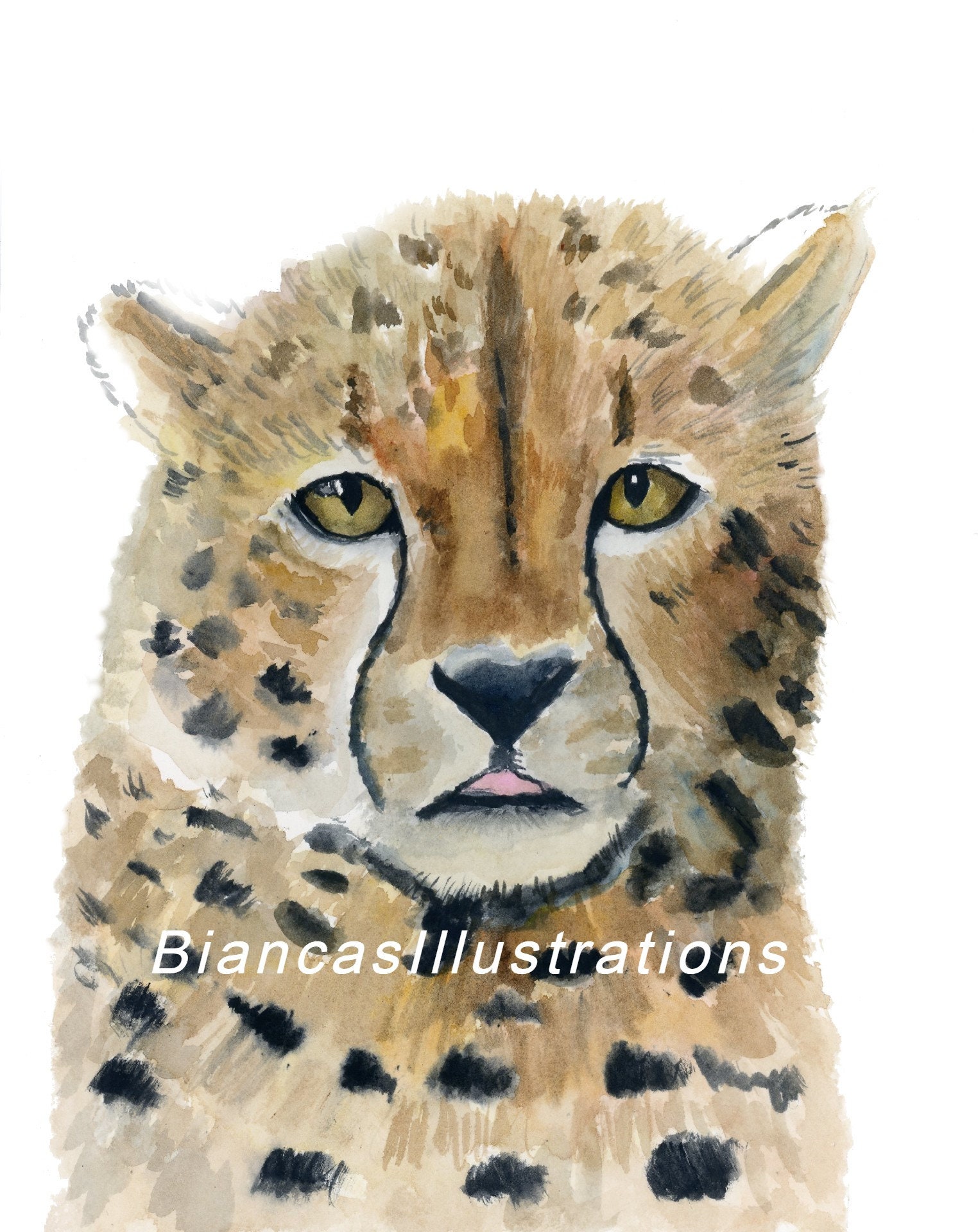 オリジナル水彩画チーター絵画、サファリアートワーク、野生動物絵画