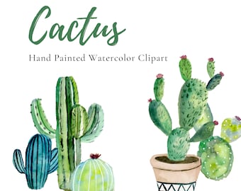 Hand Painted Cactus Clipart, Watercolor Clipart, Succulent, Illustrations, Wedding Graphics, Invitation Art, Tropical, Botanical