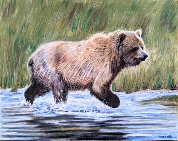 Opere d'arte dell'orso grizzly, pittura dell'orso disegnato a mano, disegno  a pastello, arte originale, fauna selvatica -  Italia
