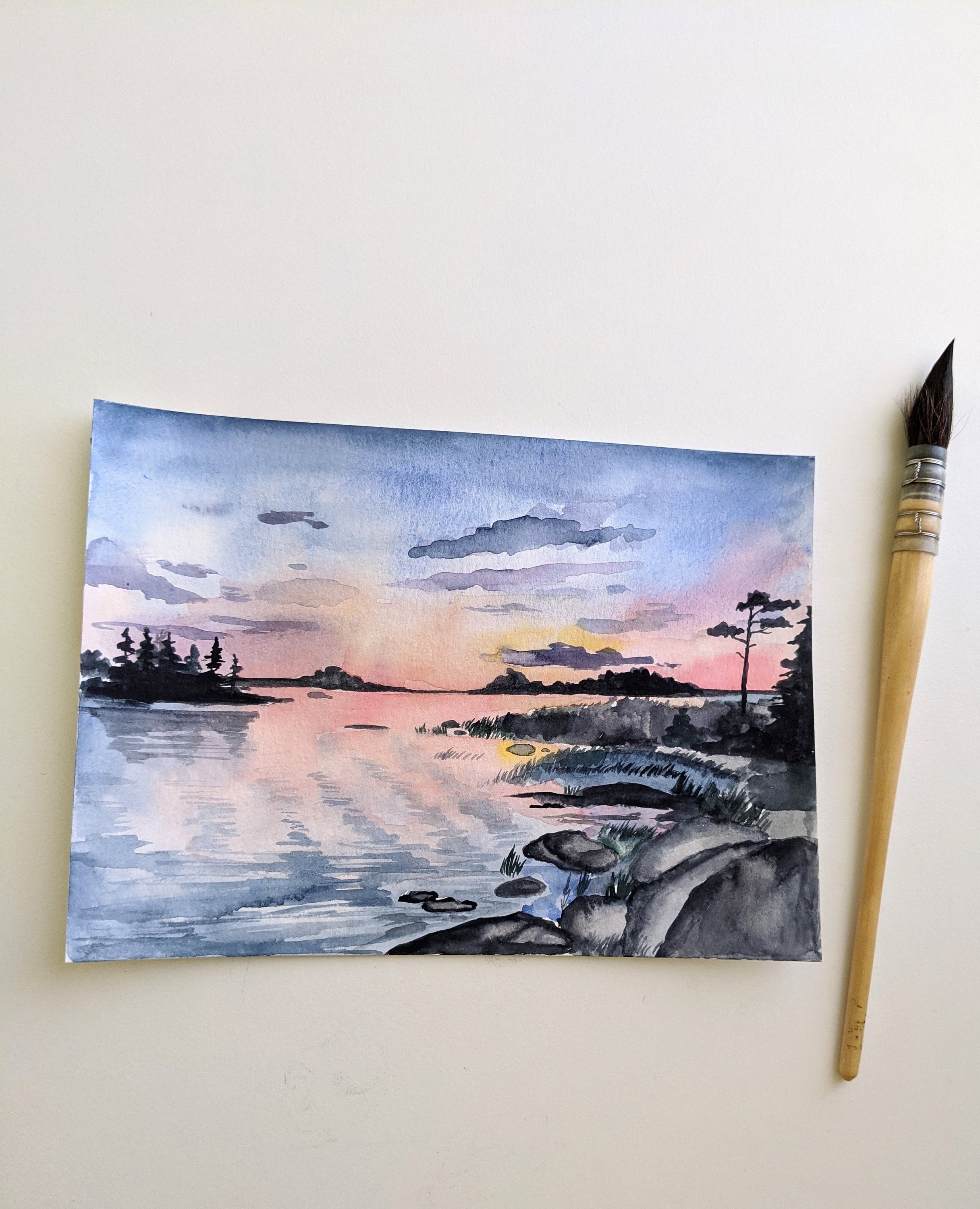 カスタム水彩風景画、手作りの5インチ×7インチの水彩画、小さな