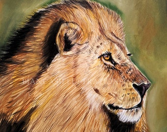 Lion Artwork | 'Regal' | Pastel on Paper | ORIGINAL Art | Wildlife Drawing | 11"x11"