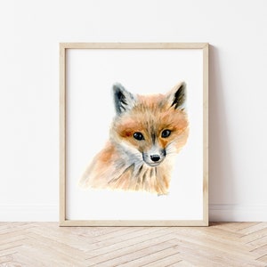Original Watercolor Fox Pup Painting, Watercolor Baby Fox Art, Woodland Nursery Room Decor