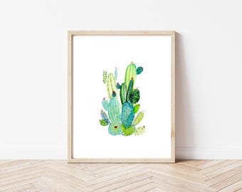 Watercolor Cactus Print | 8"x10" Wall Decor | Digital Download | Digital Print