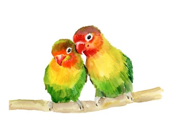 Lovebirds Print, Art PRINT, Giclée Prints, Bird Artwork, 8x10 Wall Decor, Nursery Room Art, Colorful