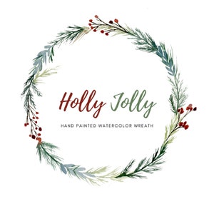 Holly Jolly Clipart, Clipart de couronne de Noël, Téléchargement numérique, Fichier PNG, Cadre de vacances, Aquarelle Holly Wreath