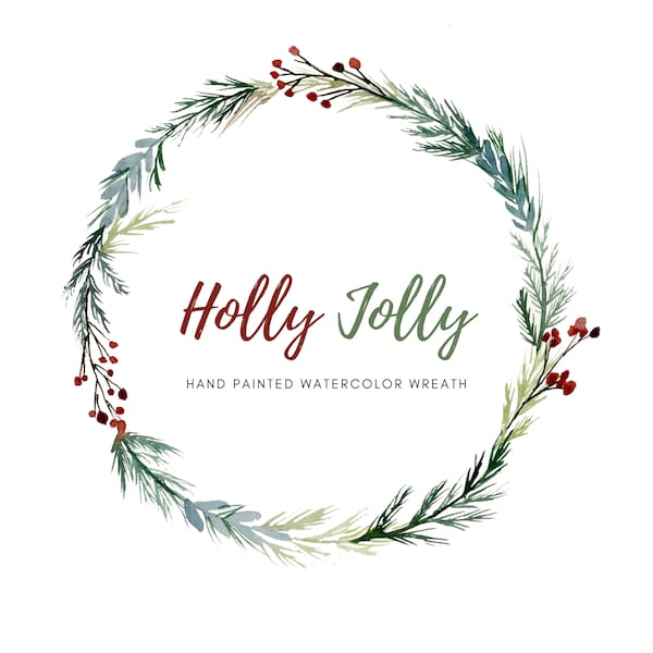 Holly Jolly Clipart, Christmas Wreath Clipart, Digital Download, PNG File, Holiday Frame, Watercolor Holly Wreath