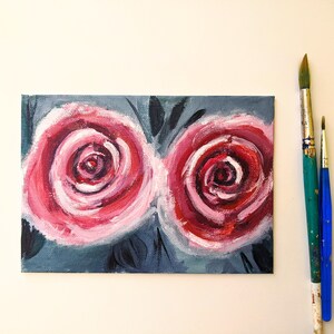Pintura de flores, Arte de rosa acrílica, Flores impresionistas originales, Flores pintadas a mano de 5 &quot;x7&quot;