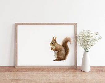 Fine Art Print Red Squirrel, Colored Pencil Squirrel Print, 8"x10"