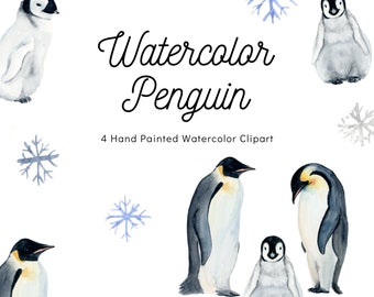 Watercolor Penguin Clipart, Transparent Background, Cute Penguins, Arctic Animals, Winter Elements, Commercial Use, Watercolor Clipart