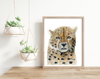 Original Watercolor Cheetah Painting, Safari Artwork, Wildlife Painting, Savannah Art, 8"x10"