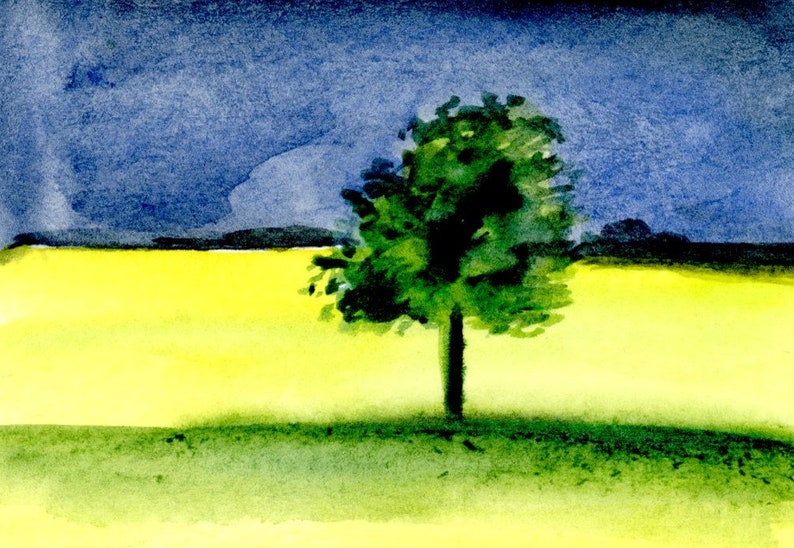 Bird on Branch Tree in the Storm 2.5x3.5 inches Deer in Meadows 3 ACEO Original MINATURE Watercolor Paintings