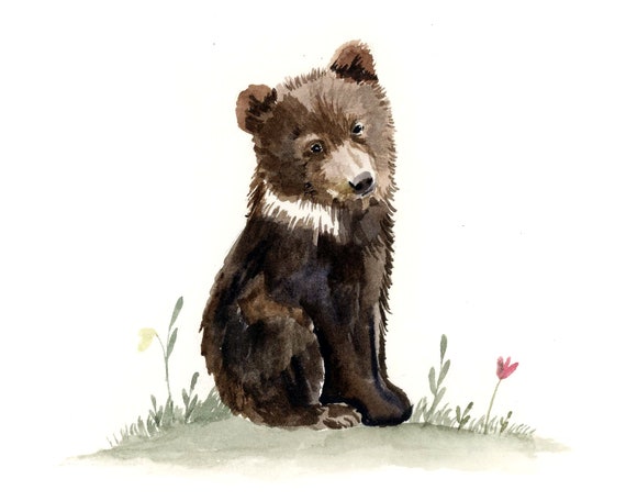 Bear Cub Print Watercolor Grizzly Bear Bear Print - Etsy