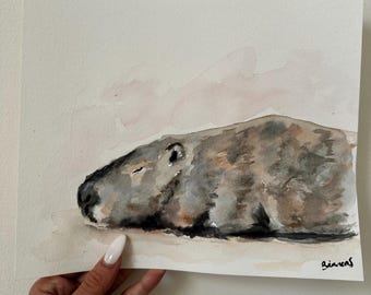 Pintura de Capivara em Aquarela | 8,5" x 10"