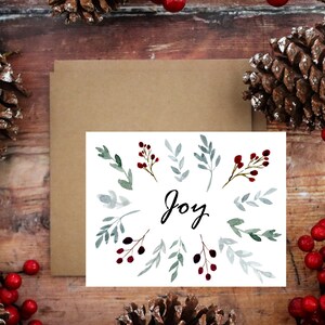 Cartes de Noël Joy, Cartes de Noël, Intérieur vierge, Carte de vœux saisonnière, Cartes imprimées à la main