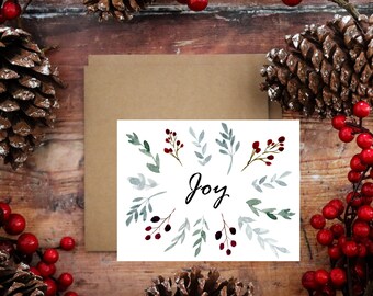 Joy Christmas Cards, Holiday Cards, Blank Inside, Seasonal Greeting Card, Handmade Printed Cards