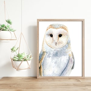 Watercolor Barn Owl Print, Giclée Print, Woodland Wall Decor, Kids Wall Art, 8&quot;x10&quot; Barn Owl Artwork