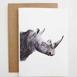 cartes de vœux Rhino | | d’art animalier | d’illustration au crayon de couleur | de dessin réaliste Carte 5"x7 »