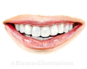 Original farbige Bleistift Illustration, Mini Lippen Studie, farbige Bleistift Realismus