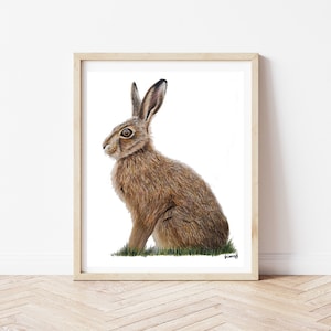 Hare Print, Giclée Prints, Rabbit Artwork, 8&quot;x10&quot; Wall Decor, Realistic Hare Drawing, Fine Art Print