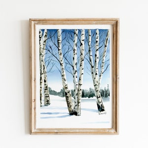 Birch Trees Print | Watercolor Birch Trees Printable | DIGITAL DOWNLOAD | 8&quot;x10&quot; | Winter Wall Decor