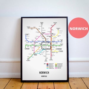 Norwich Norfolk Underground Style Transport Street Map Print Poster A3 A4 Modern GIFT Art image 3