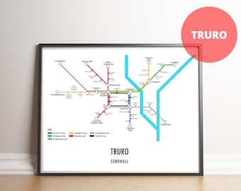 Truro Cornwall Underground Style Transport Street Map Print Poster A3 A4 Modern GIFT Art