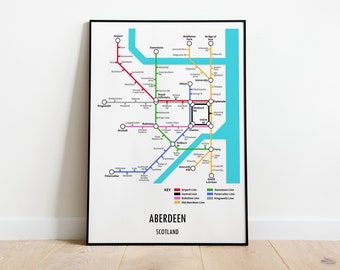 Aberdeen Aberdeenshire Scotland Underground Style Transport Street Map Print Poster A3 A4 Modern GIFT Art